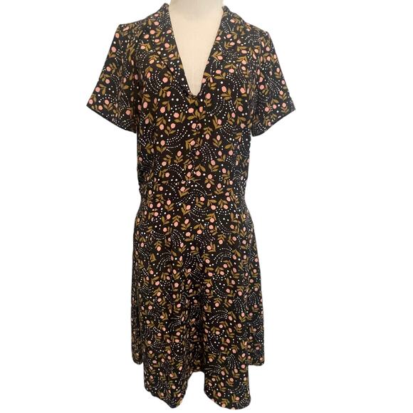Modcloth Black & Pink Floral Skater Dress Womens Size 6 Casual Flattering Collar - Picture 1 of 9